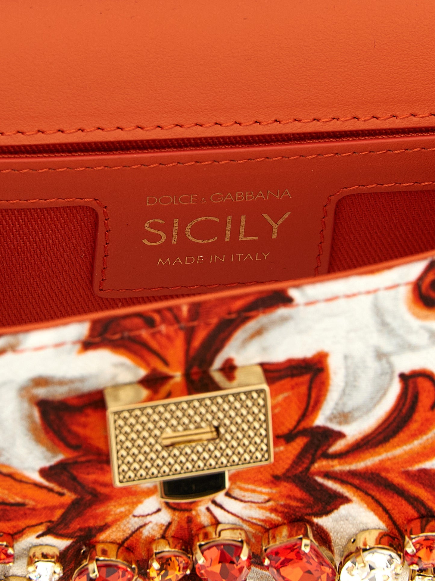 Dolce & Gabbana Sicily Mini Handbag in Orange Cotton with Maiolica Print