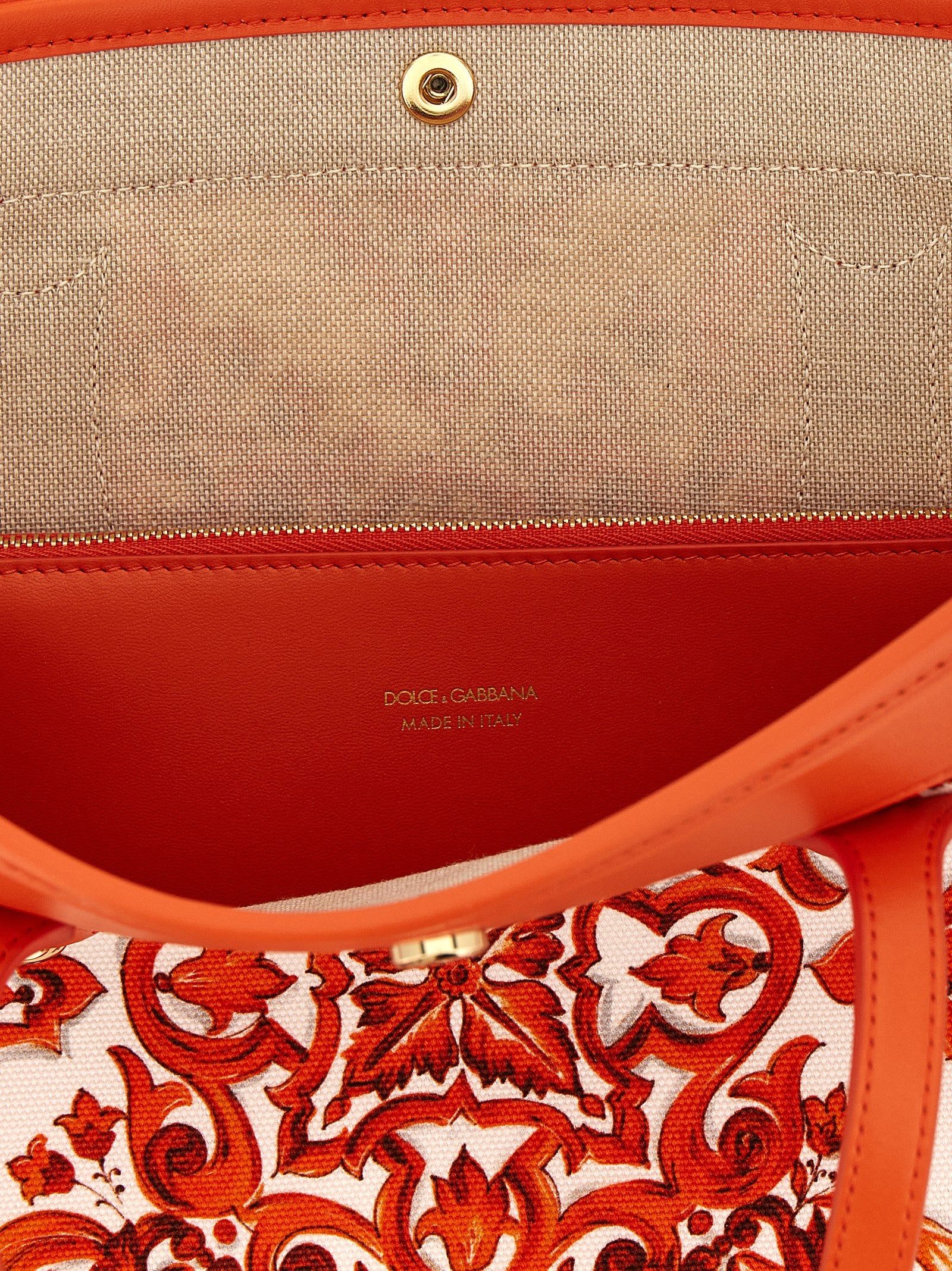 Dolce & Gabbana Orange Cotton Tote Bag – Majolica Print