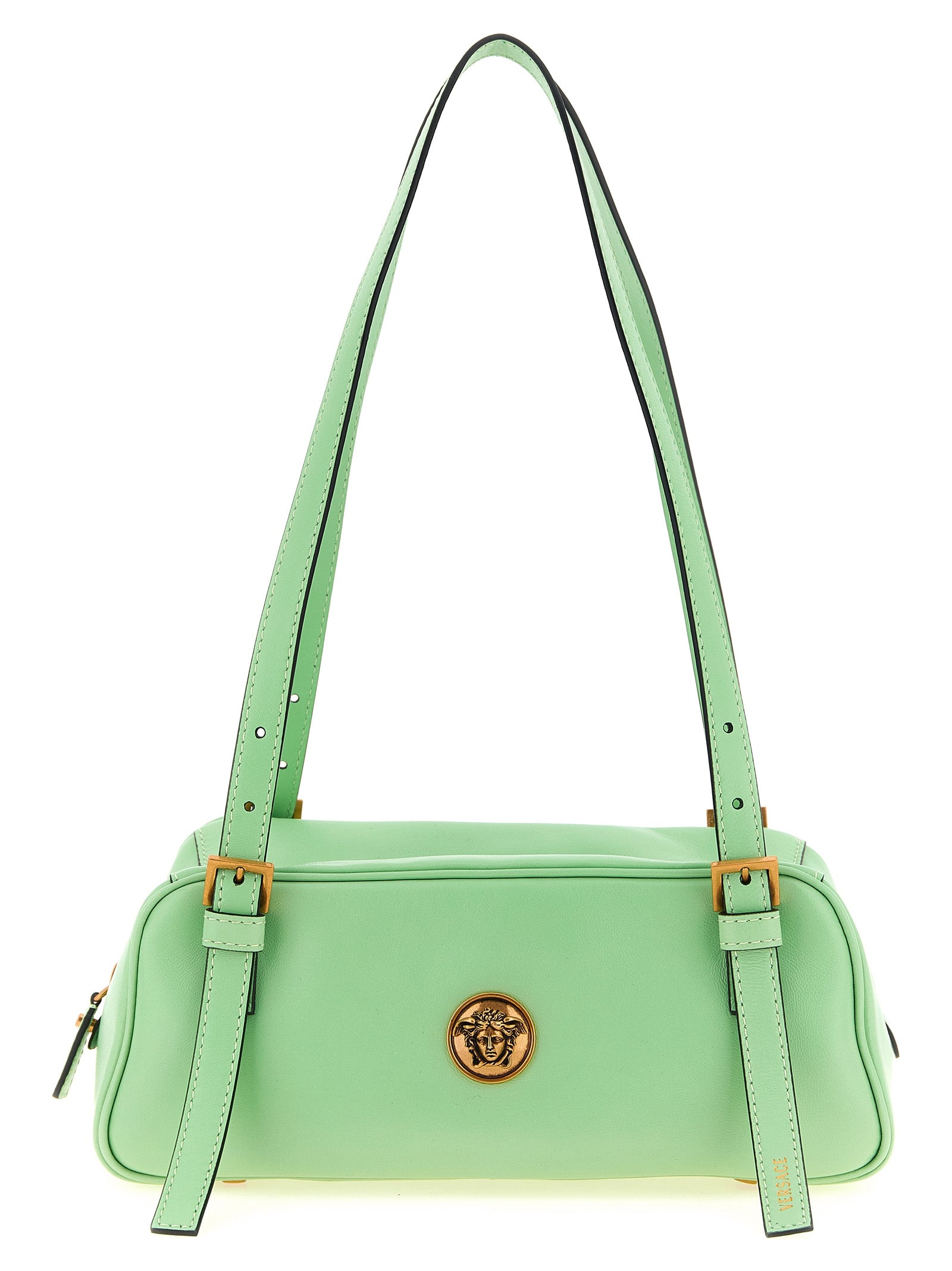 Versace Emblème Bicolor Lamb Leather Shoulder Bag in Green
