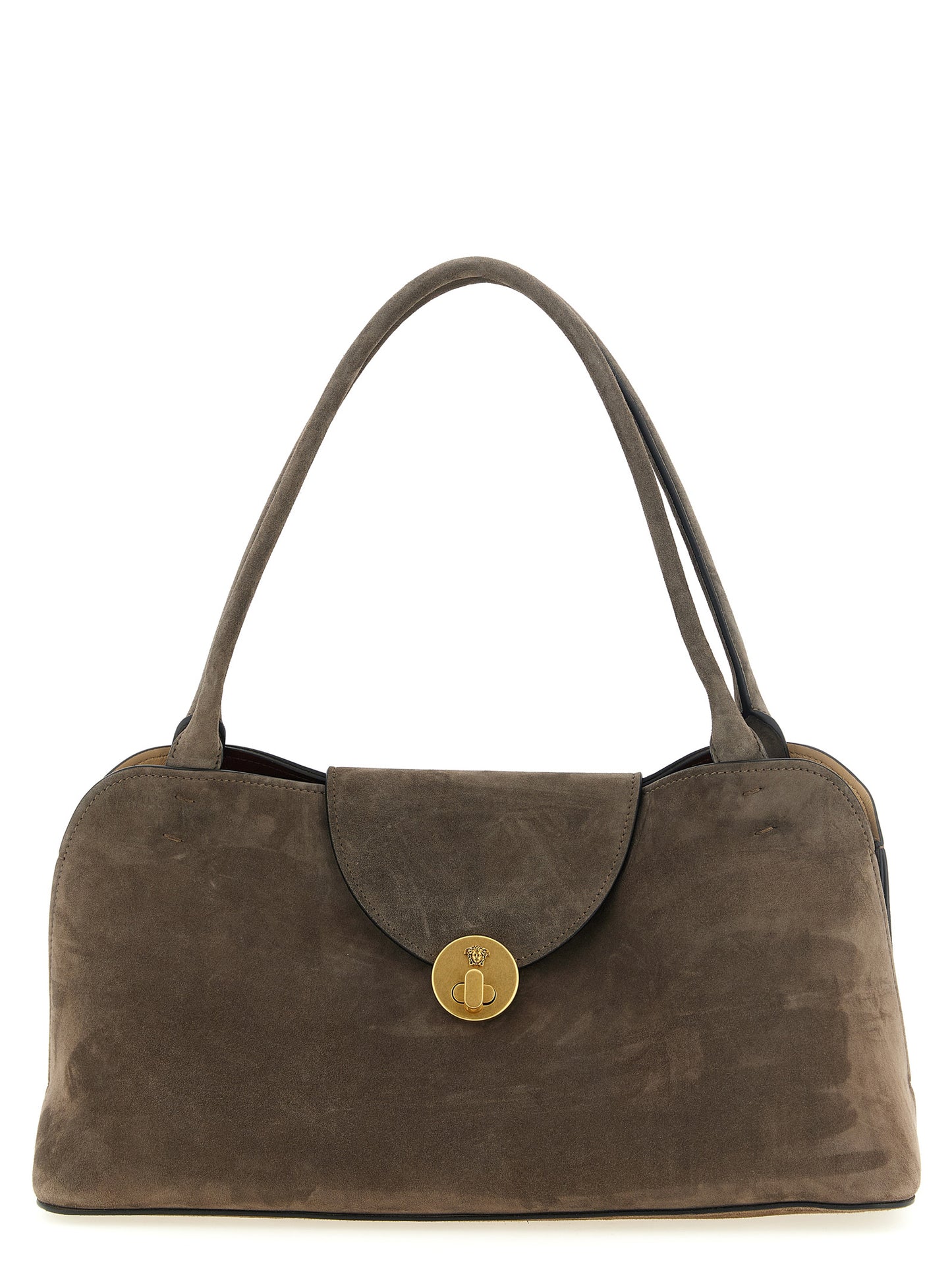 Versace Vivian Medium Shoulder Bag in Brown Calfskin Leather