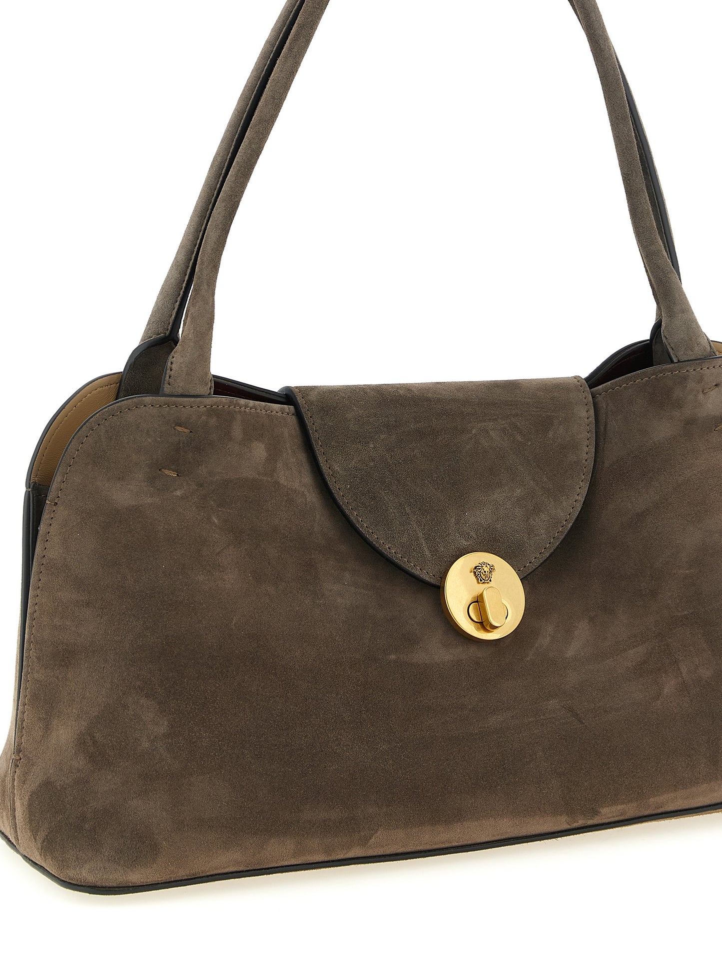 Versace Vivian Medium Shoulder Bag in Brown Calfskin Leather