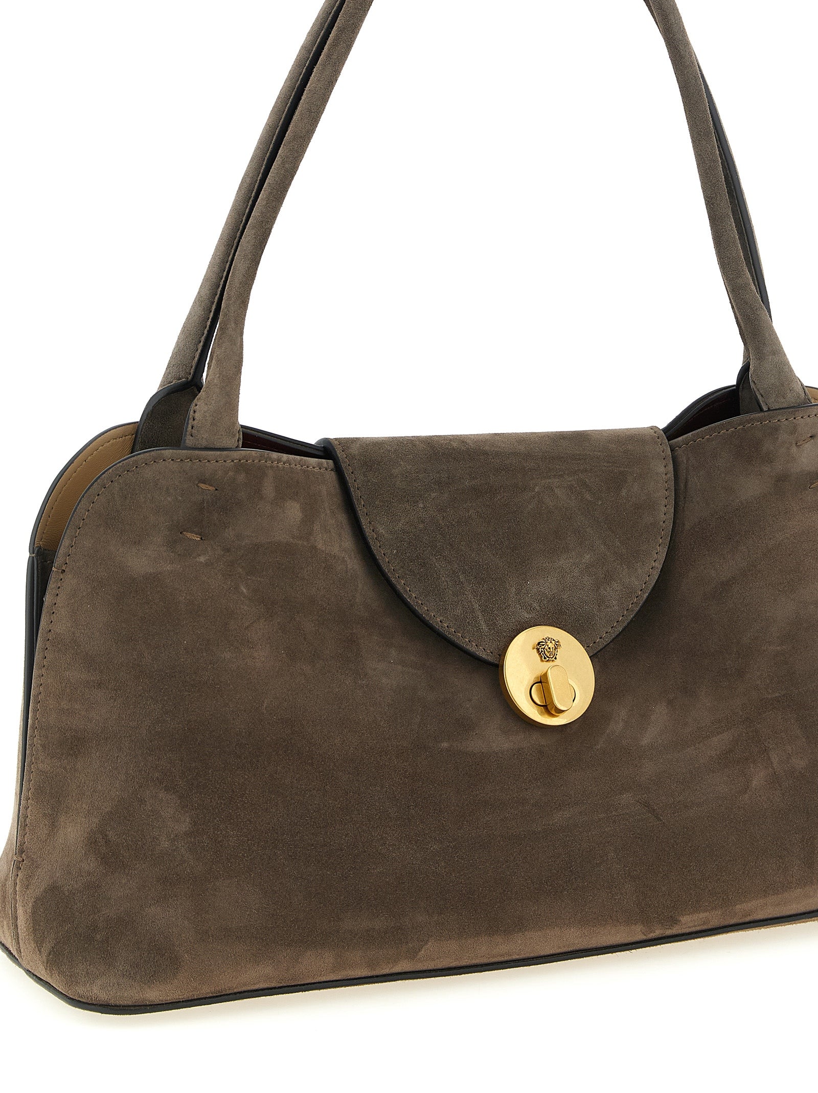 Versace Vivian Medium Shoulder Bag in Brown Calfskin Leather