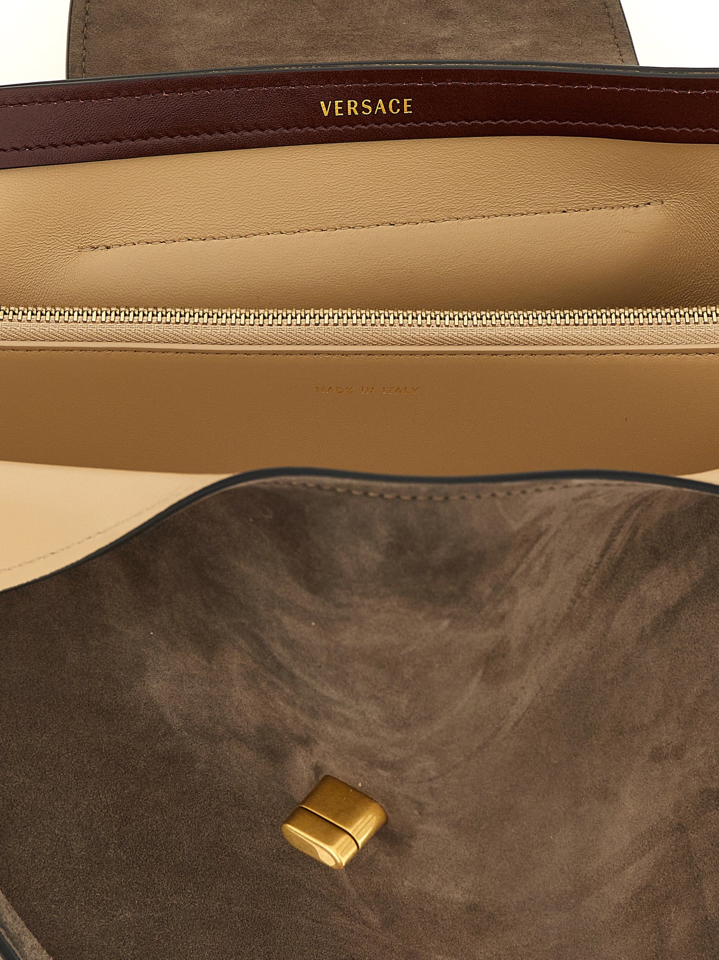Versace Vivian Medium Shoulder Bag in Brown Calfskin Leather