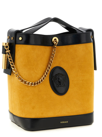 Versace Small ‘Pivot’ Bicolor Calfskin Shoulder Bag - Yellow