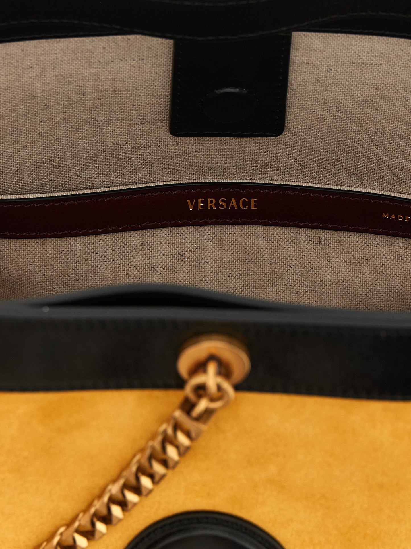 Versace Small ‘Pivot’ Bicolor Calfskin Shoulder Bag - Yellow
