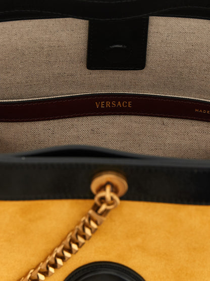 Versace Small ‘Pivot’ Bicolor Calfskin Shoulder Bag - Yellow