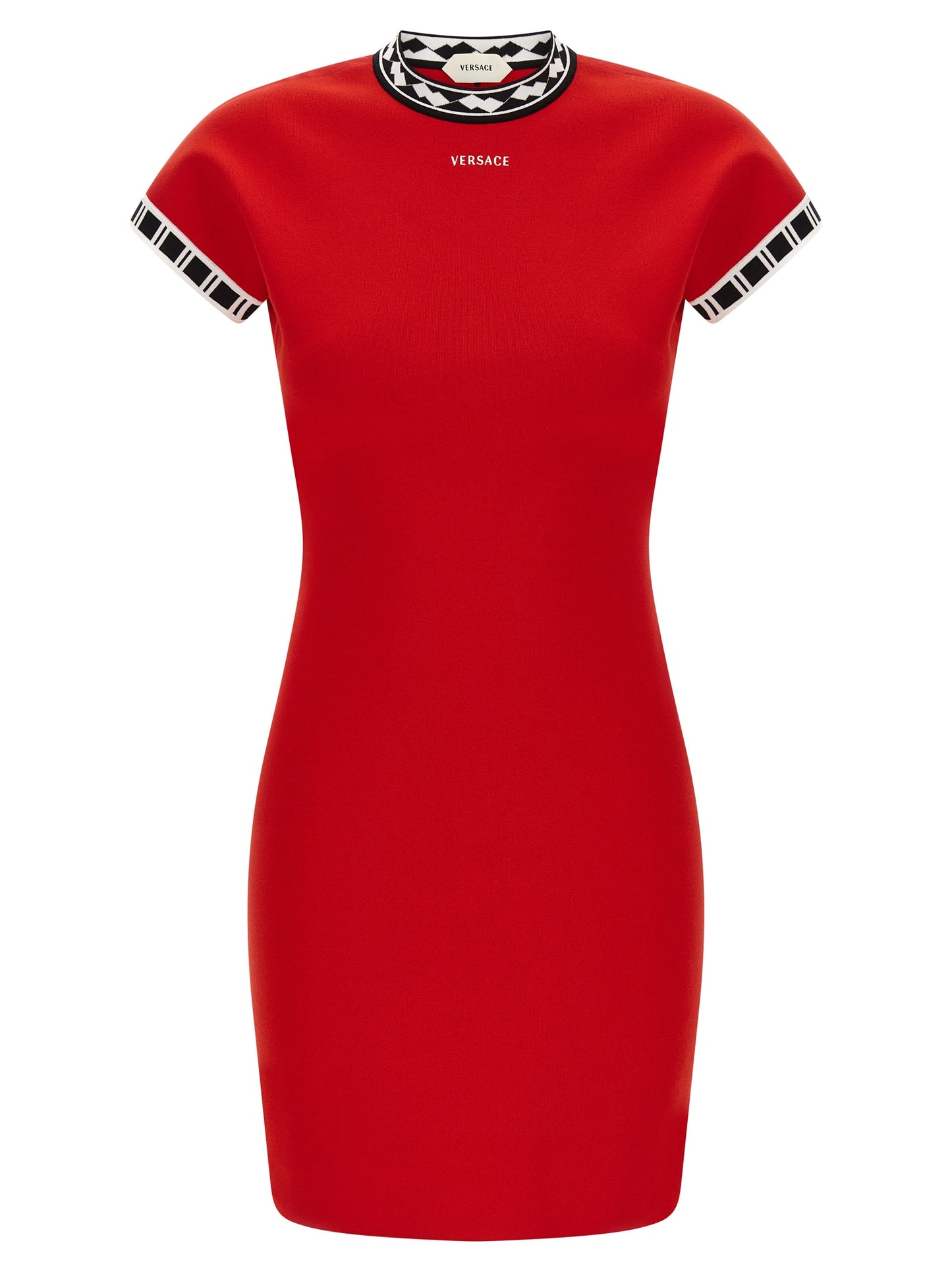 Versace Multicolor Cotton Short Dress in Red