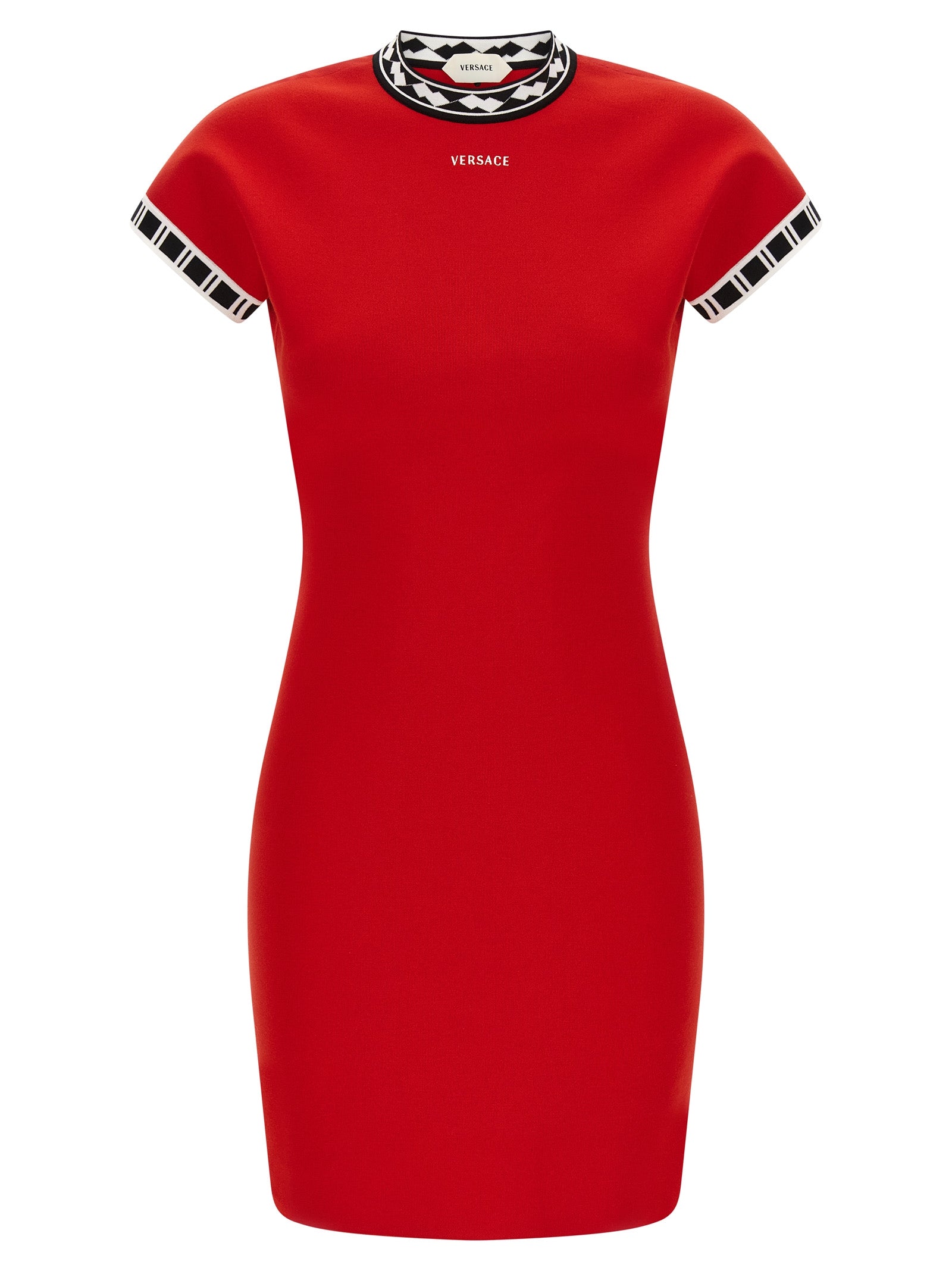 Versace Multicolor Cotton Short Dress in Red