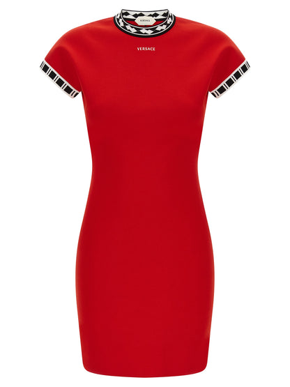 Versace Multicolor Cotton Short Dress in Red