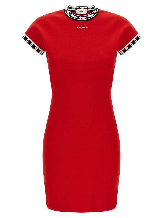 Versace Multicolor Cotton Short Dress in Red