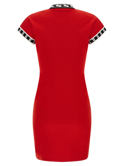 Versace Multicolor Cotton Short Dress in Red