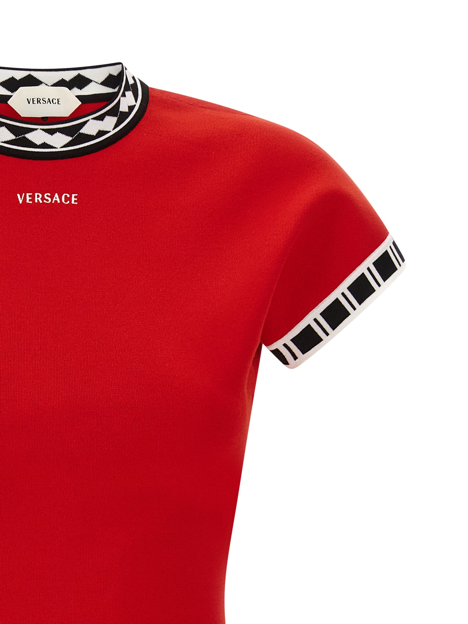 Versace Multicolor Cotton Short Dress in Red