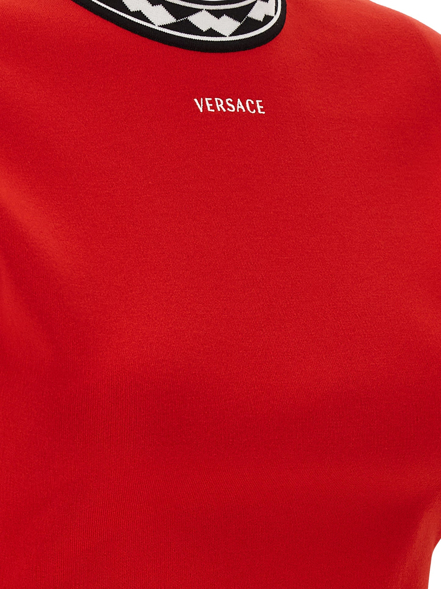 Versace Multicolor Cotton Short Dress in Red