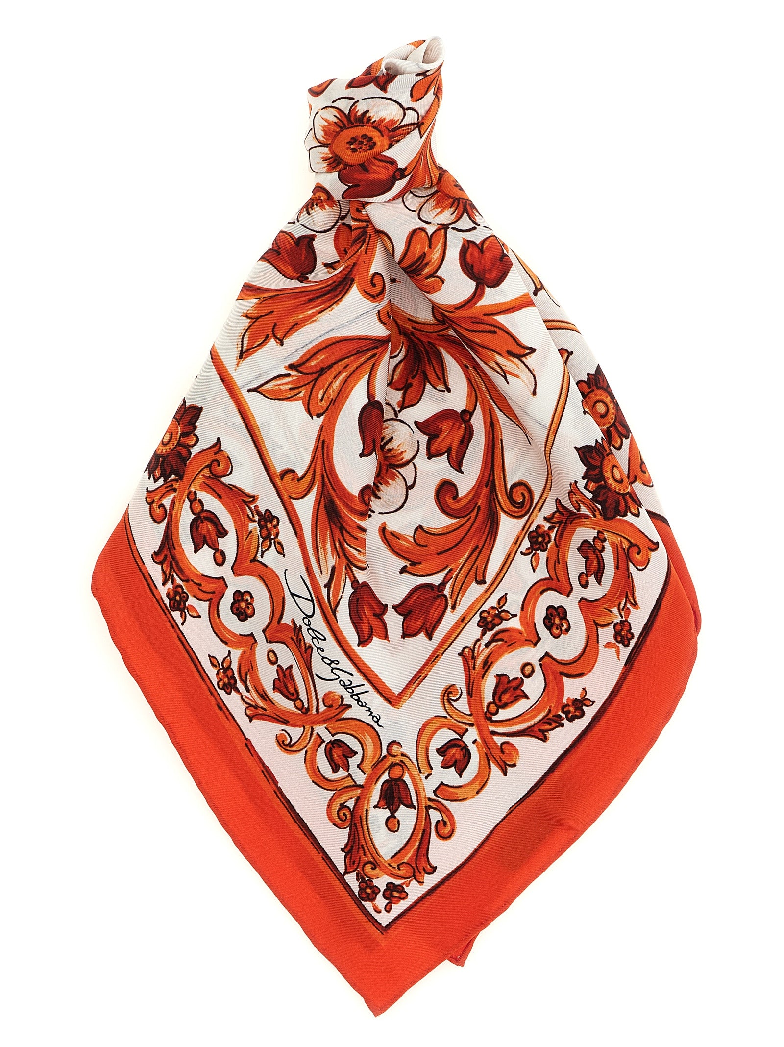 Dolce & Gabbana Majolica Print Orange Silk Foulard