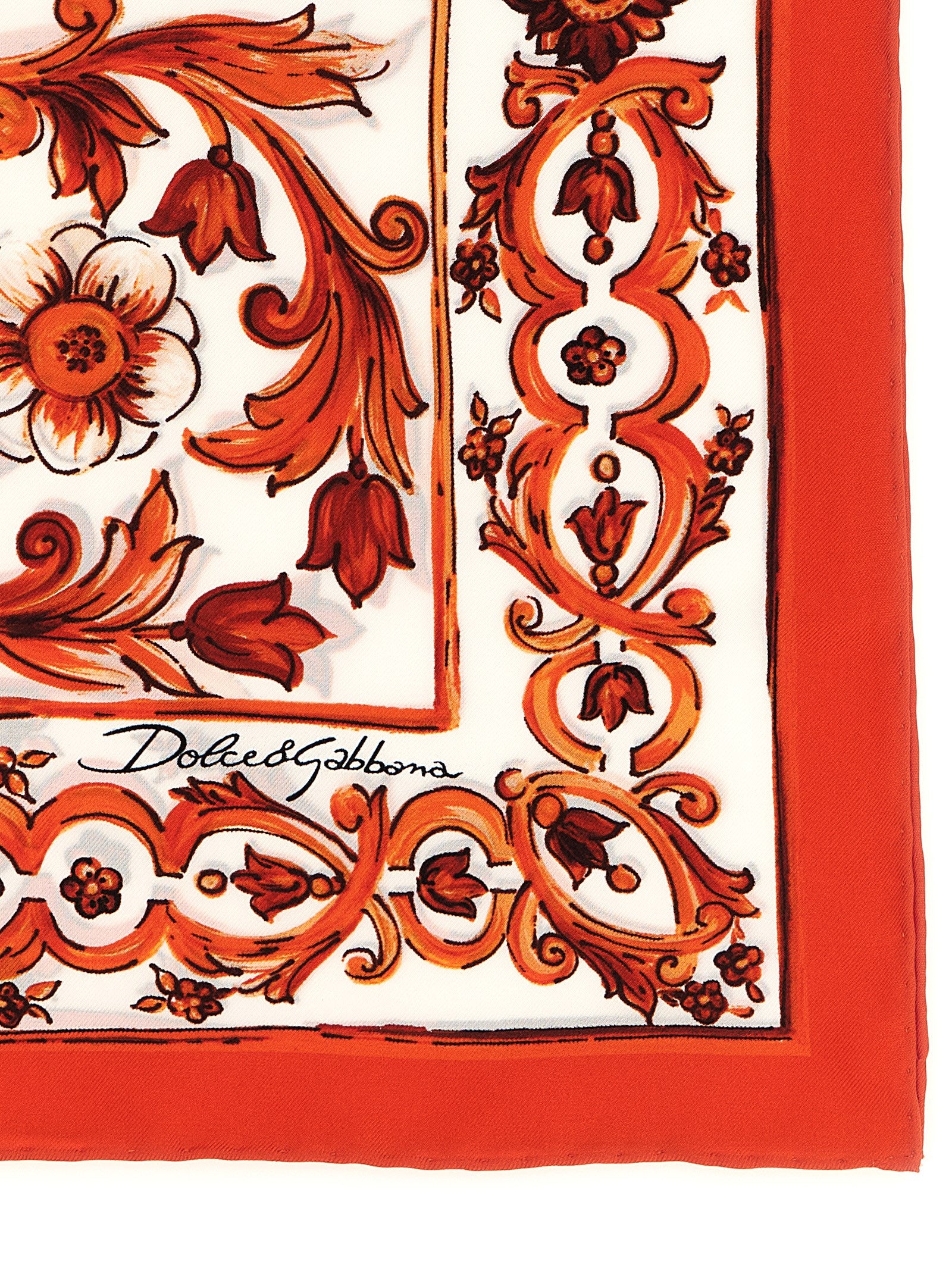 Dolce & Gabbana Majolica Print Orange Silk Foulard