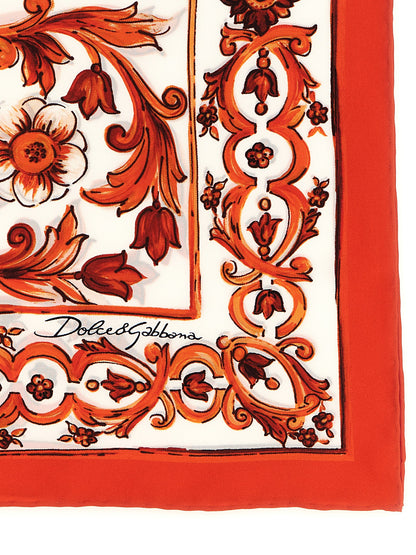 Dolce & Gabbana Majolica Print Orange Silk Foulard