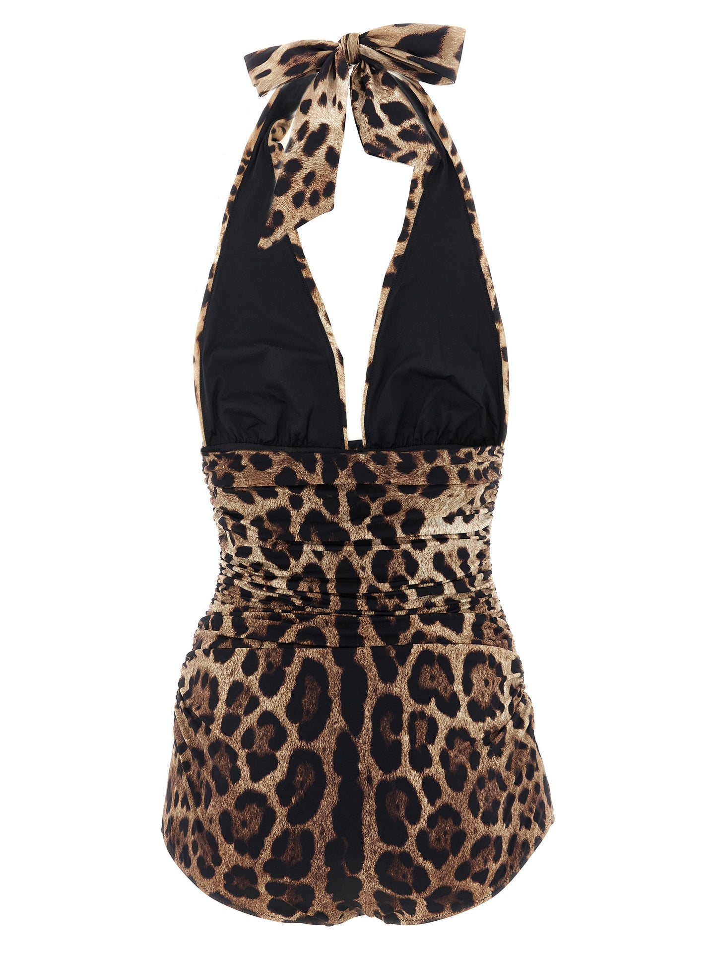 Dolce & Gabbana Brown Leopard Halter Neck One-Piece Swimsuit