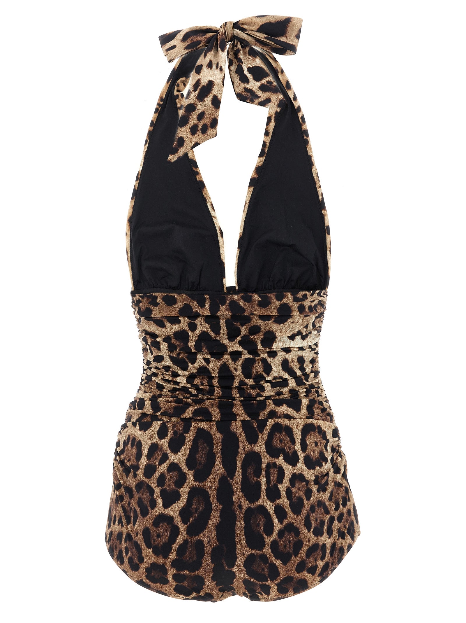 Dolce & Gabbana Brown Leopard Halter Neck One-Piece Swimsuit