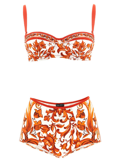 Dolce & Gabbana Orange Majolica-print Bikini Set
