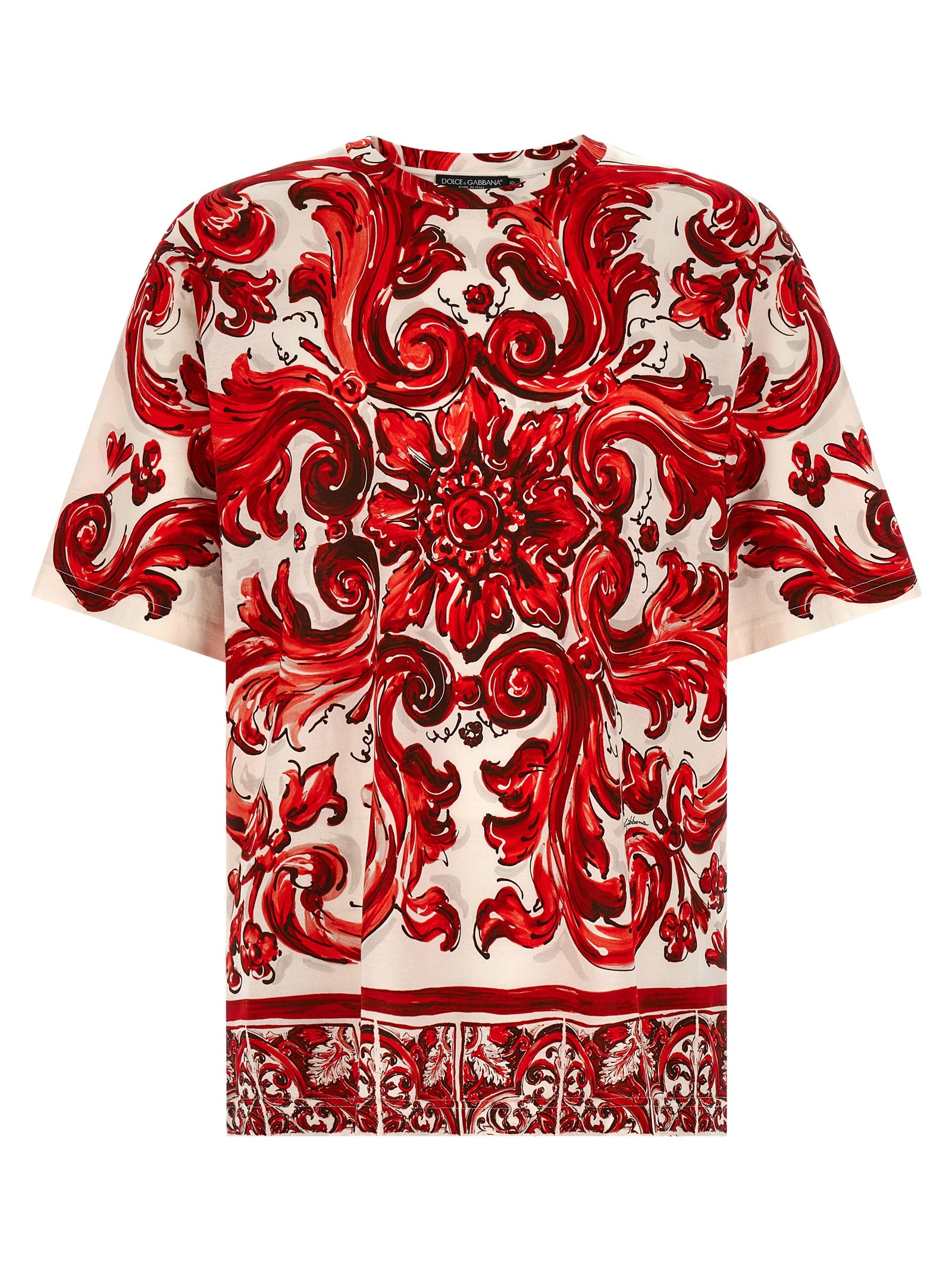 Dolce & Gabbana Majolica Print Cotton T-Shirt - Red