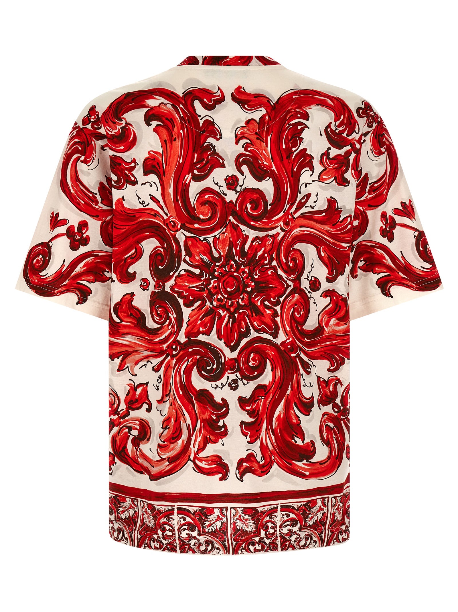 Dolce & Gabbana Majolica Print Cotton T-Shirt - Red