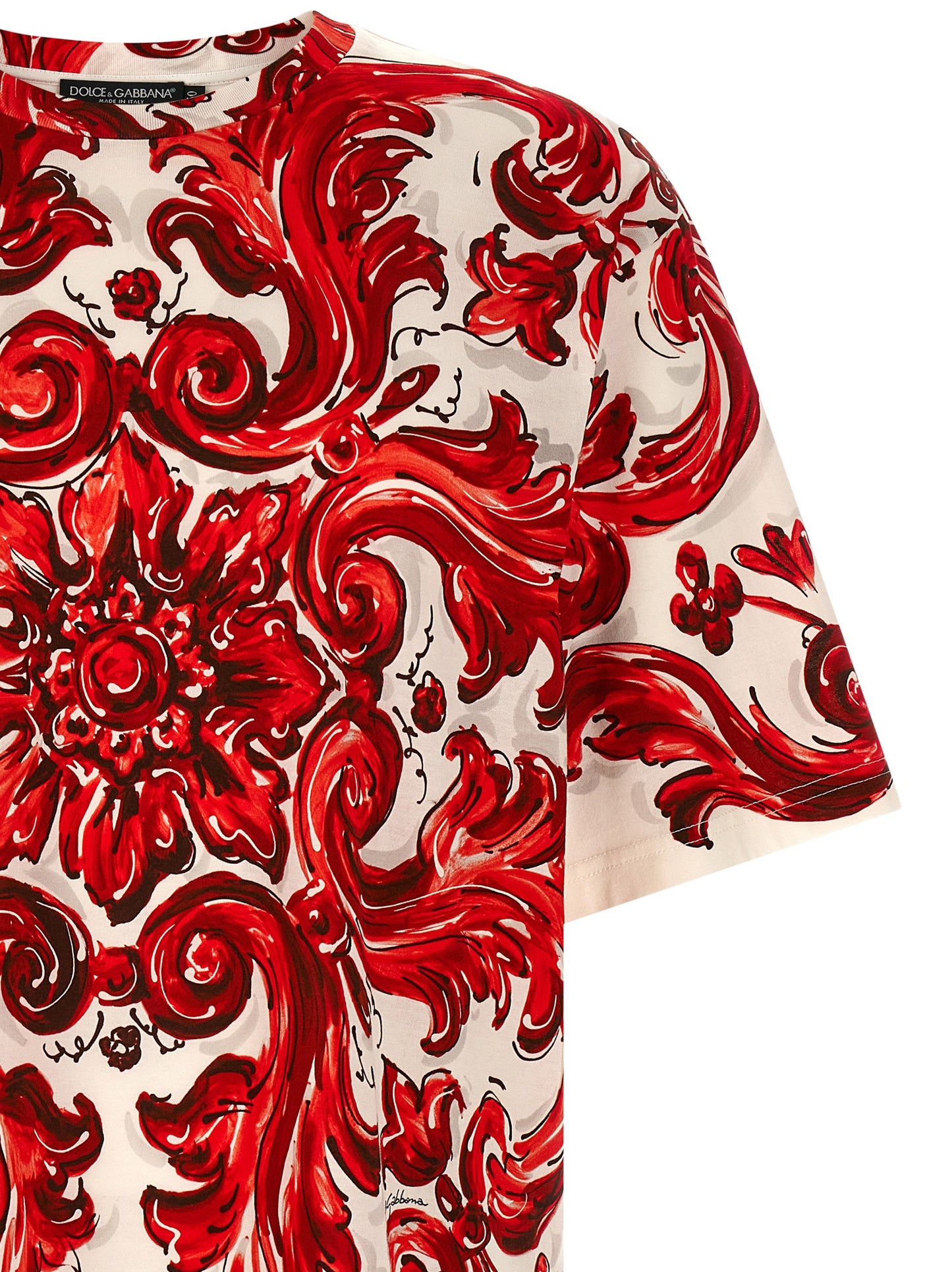 Dolce & Gabbana Majolica Print Cotton T-Shirt - Red