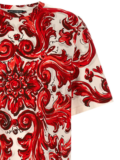 Dolce & Gabbana Majolica Print Cotton T-Shirt - Red
