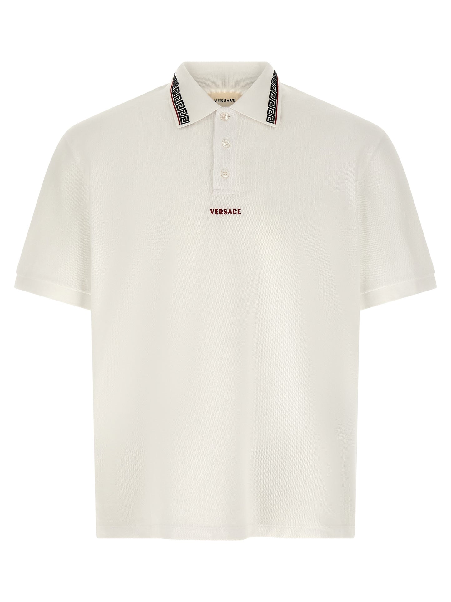 Versace White Cotton Piqué Polo Shirt with Greca Embroidery