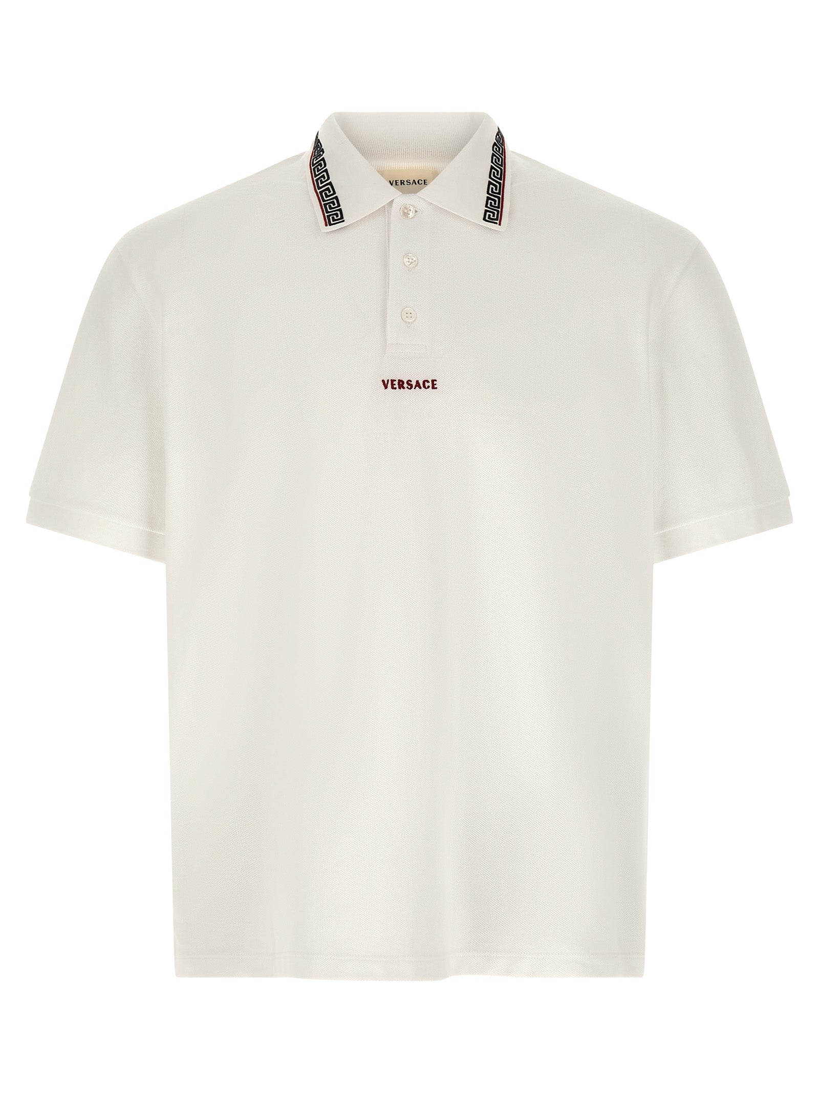 Versace White Cotton Piqué Polo Shirt with Greca Embroidery