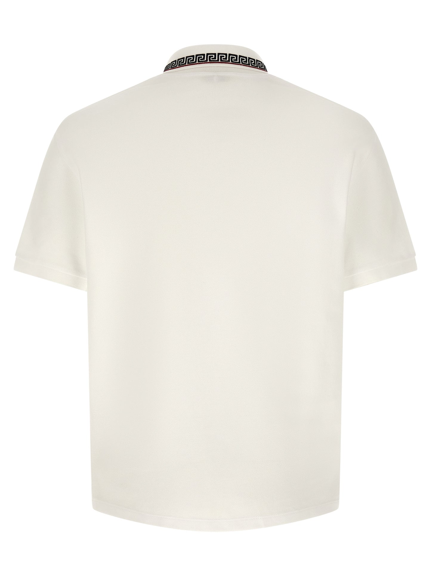 Versace White Cotton Piqué Polo Shirt with Greca Embroidery
