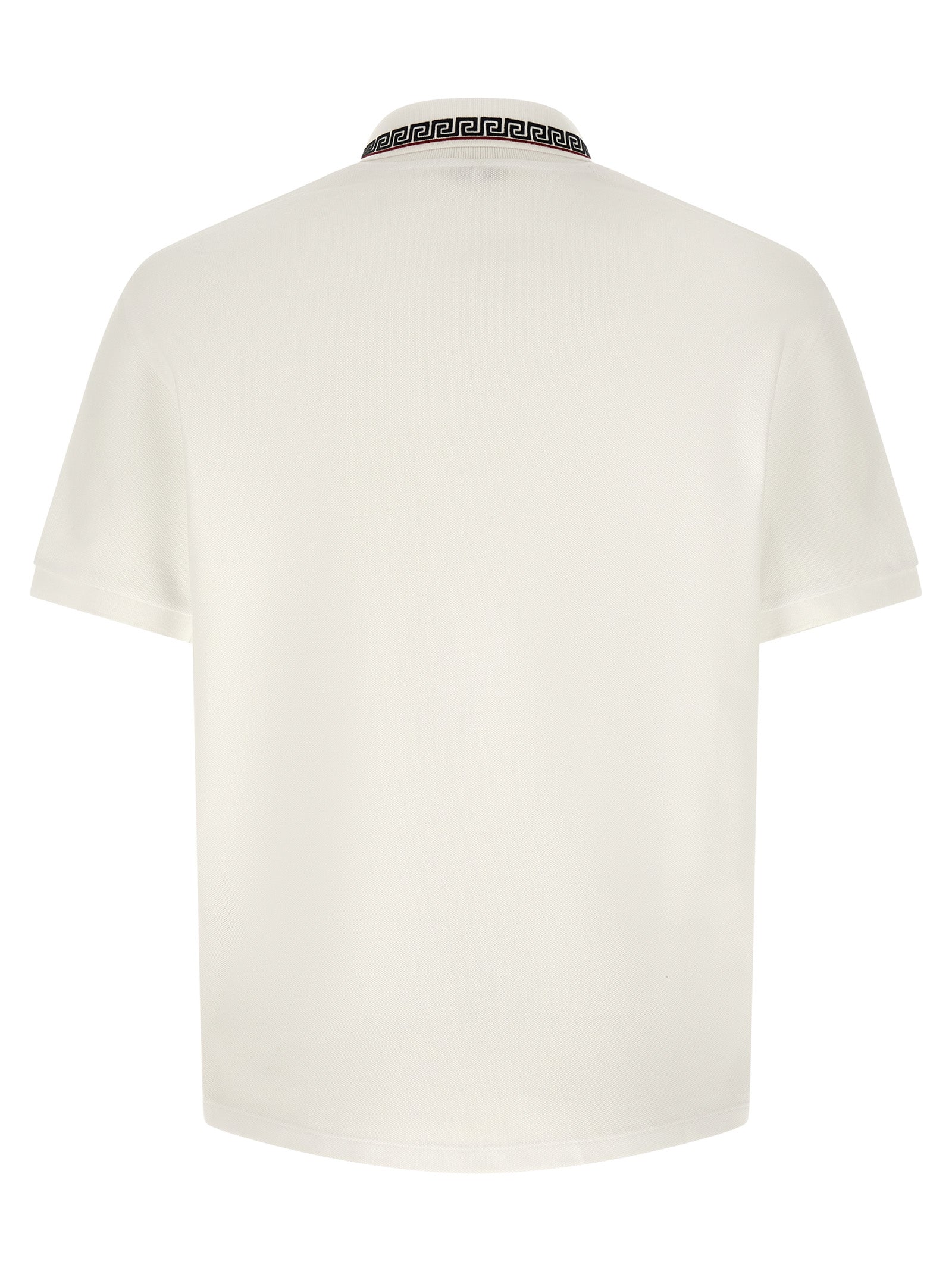 Versace White Cotton Piqué Polo Shirt with Greca Embroidery