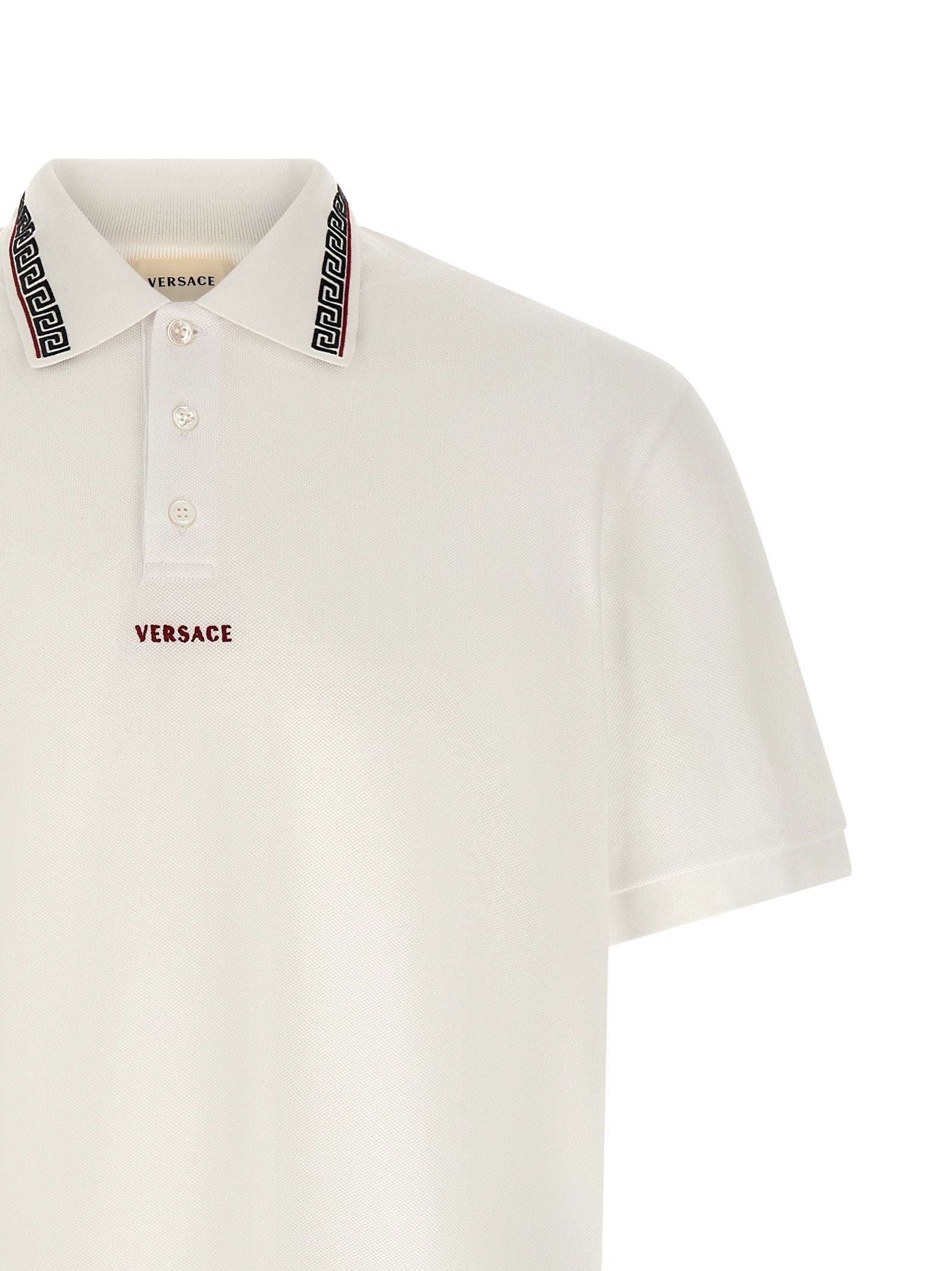 Versace White Cotton Piqué Polo Shirt with Greca Embroidery