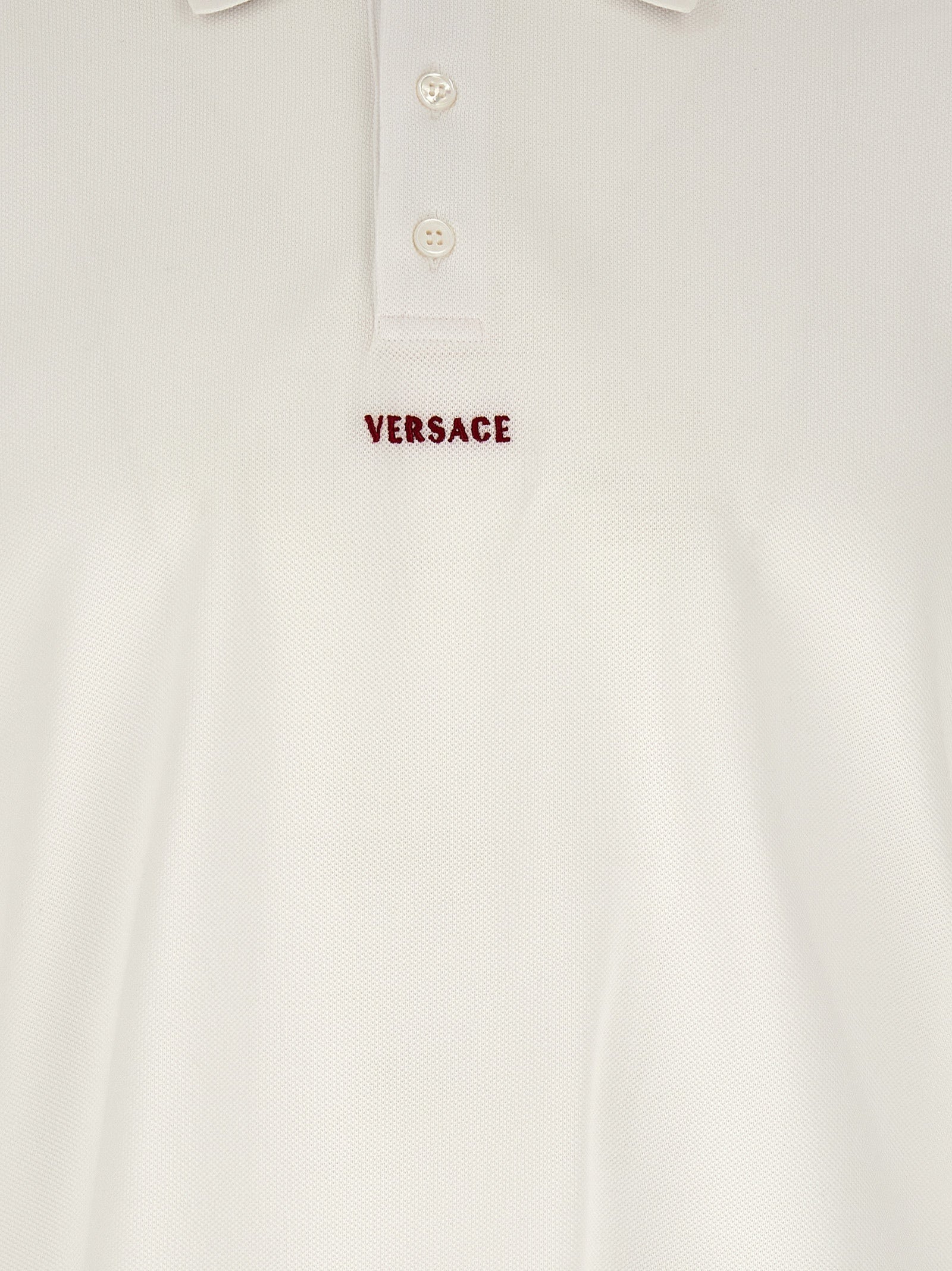 Versace White Cotton Piqué Polo Shirt with Greca Embroidery