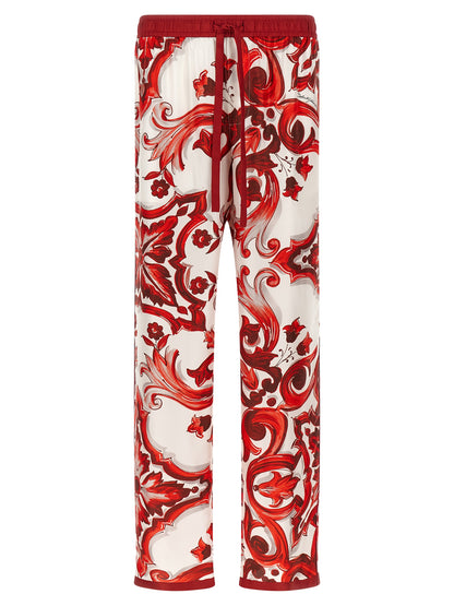 Dolce & Gabbana Majolica-Print Twill Vanity Silk Trousers