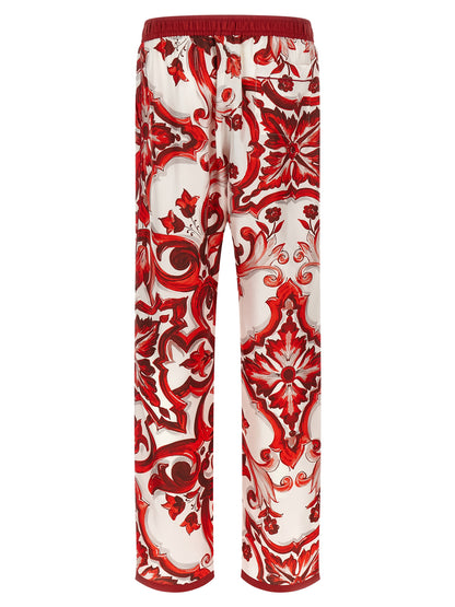 Dolce & Gabbana Majolica-Print Twill Vanity Silk Trousers