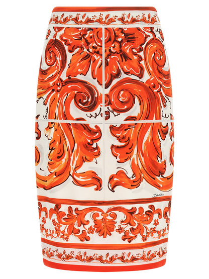 Dolce & Gabbana Orange Silk Midi Skirt