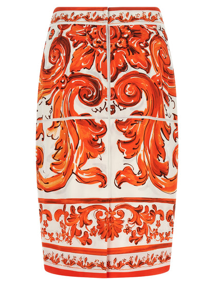 Dolce & Gabbana Orange Silk Midi Skirt