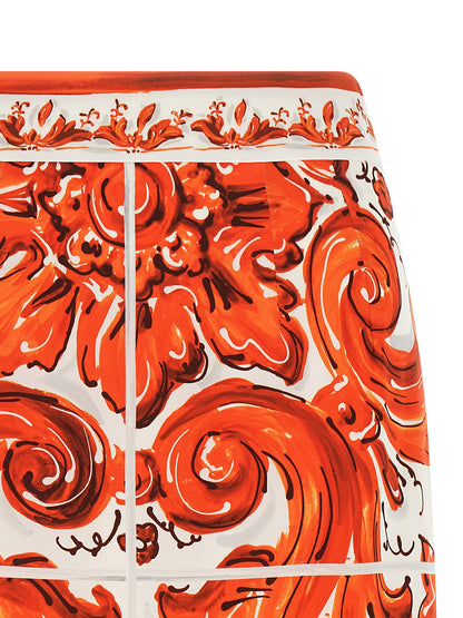 Dolce & Gabbana Orange Silk Midi Skirt