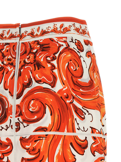 Dolce & Gabbana Orange Silk Midi Skirt