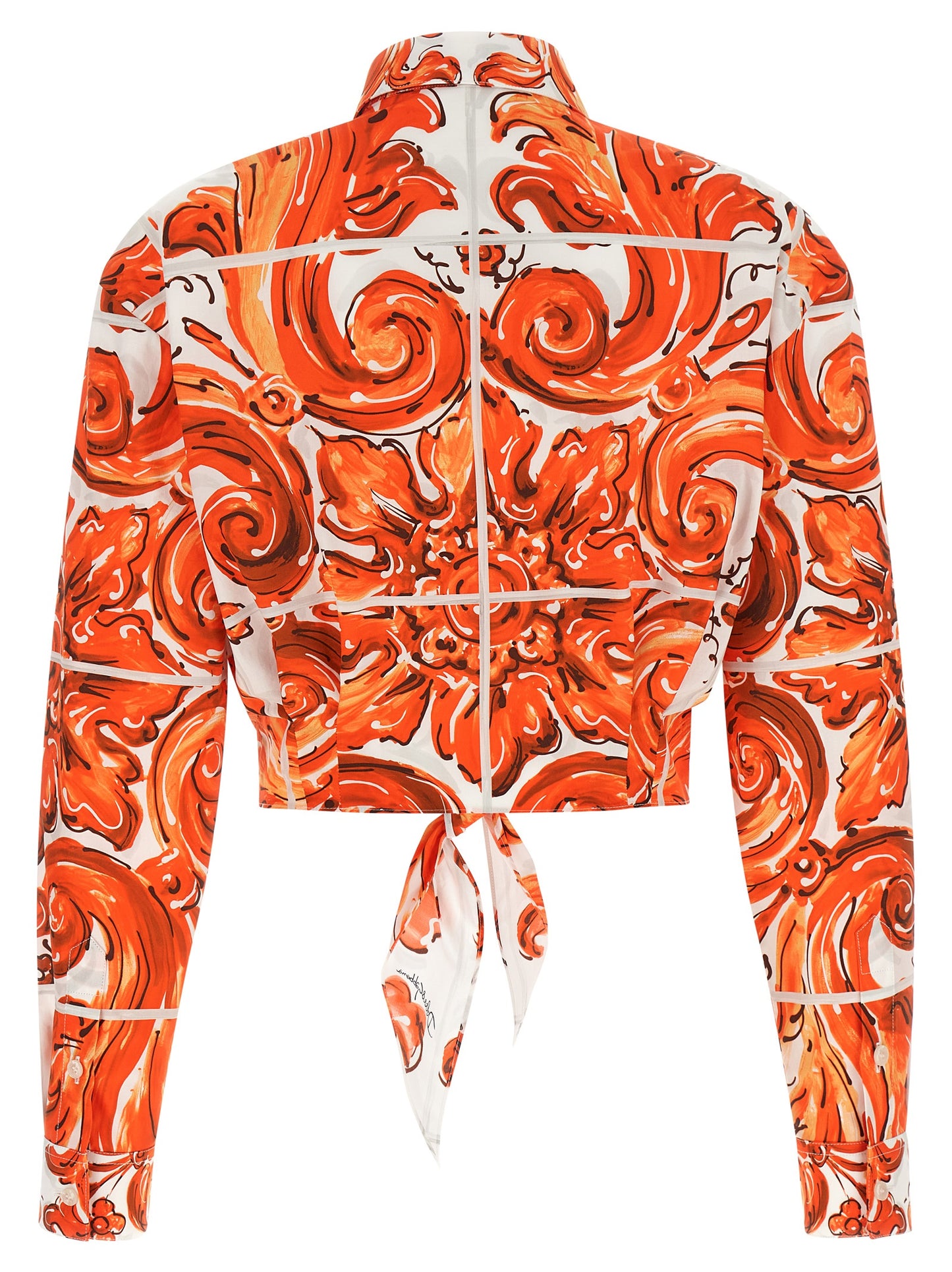 Dolce & Gabbana Orange Majolica-Print Poplin Tie-Front Shirt