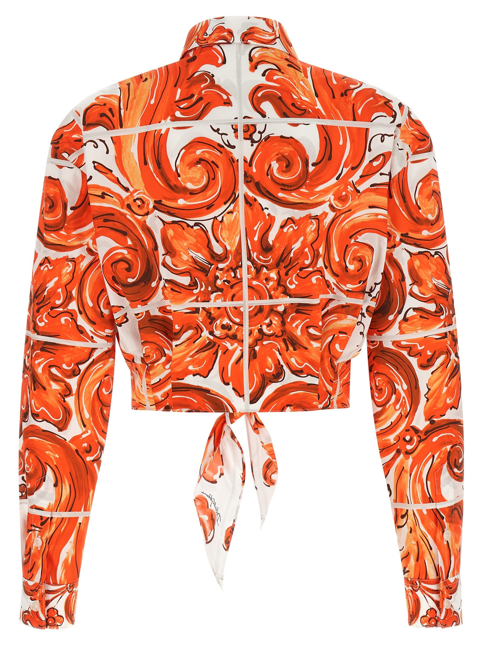 Dolce & Gabbana Orange Majolica-Print Poplin Tie-Front Shirt