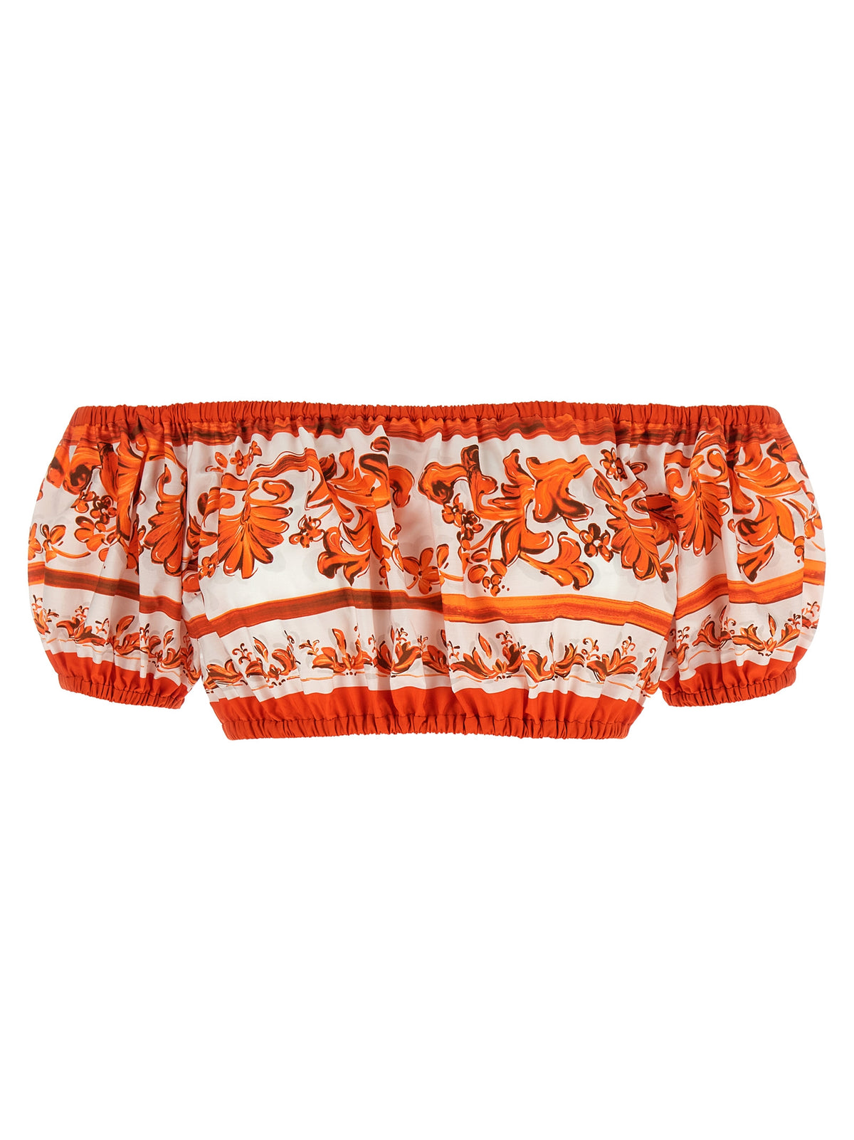 Dolce & Gabbana Orange Off-the-Shoulder Bandeau Crop Majolica Print Top