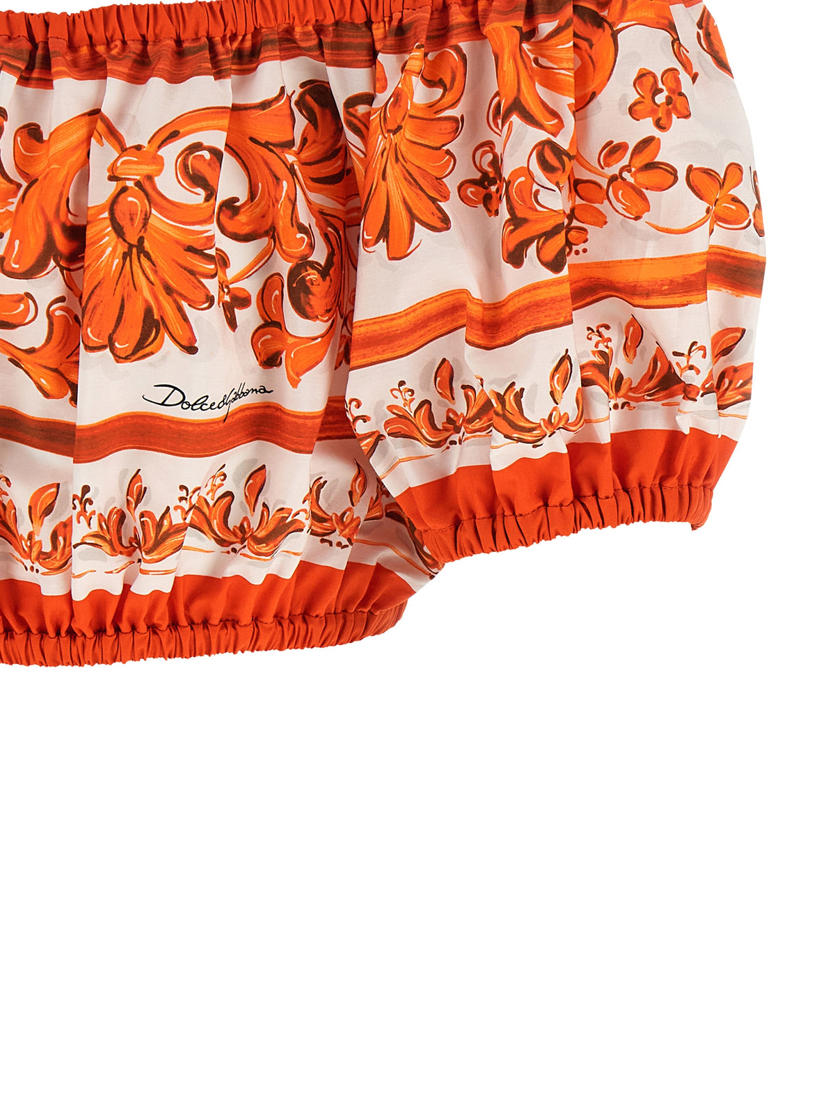Dolce & Gabbana Orange Off-the-Shoulder Bandeau Crop Majolica Print Top