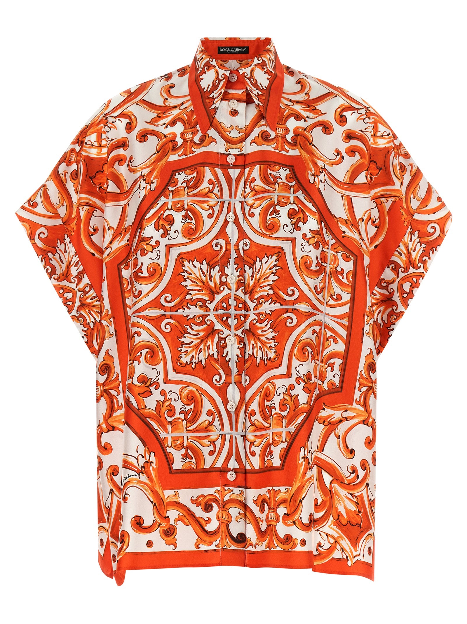 Dolce & Gabbana Orange Silk Majolica Print Blouse