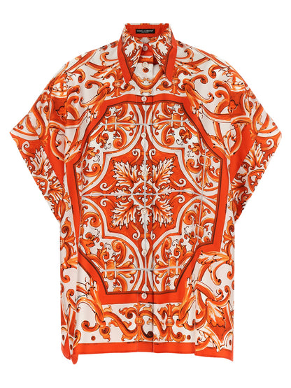 Dolce & Gabbana Orange Silk Majolica Print Blouse
