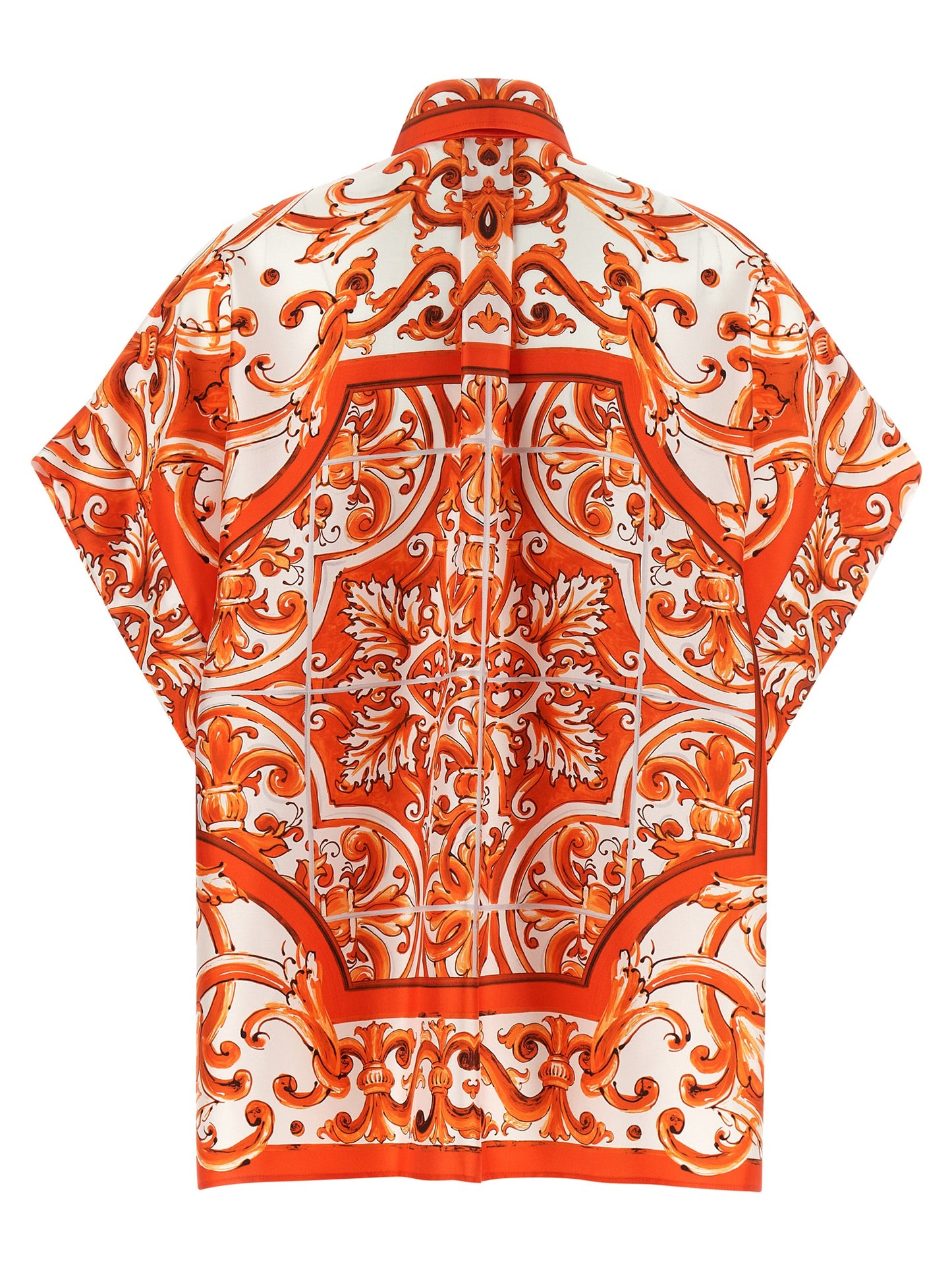 Dolce & Gabbana Orange Silk Majolica Print Blouse