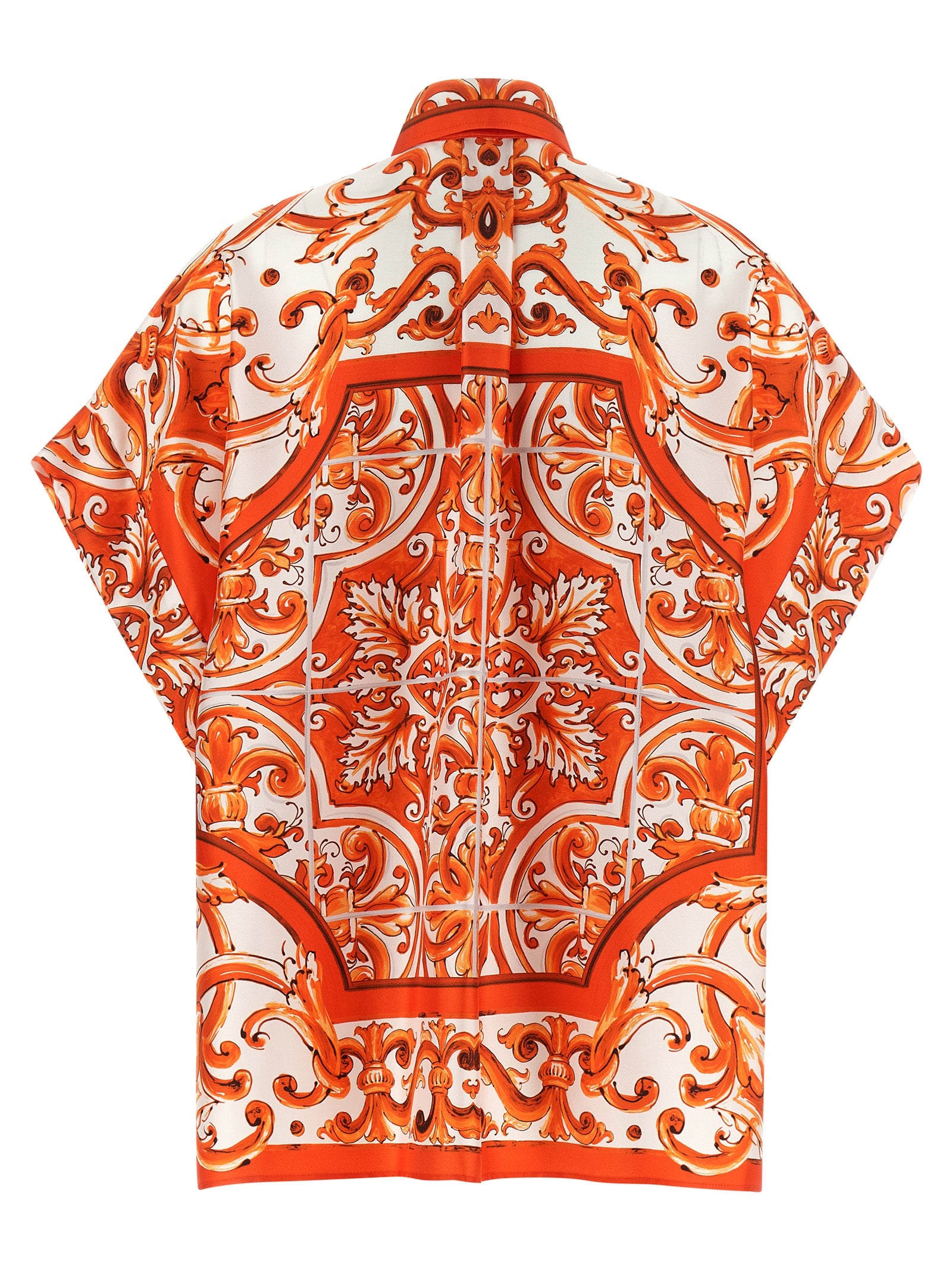Dolce & Gabbana Orange Silk Majolica Print Blouse