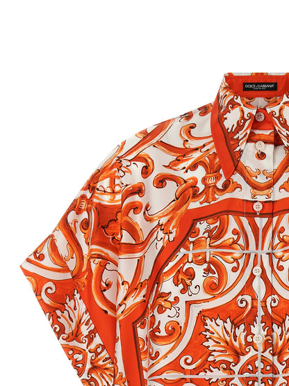 Dolce & Gabbana Orange Silk Majolica Print Blouse