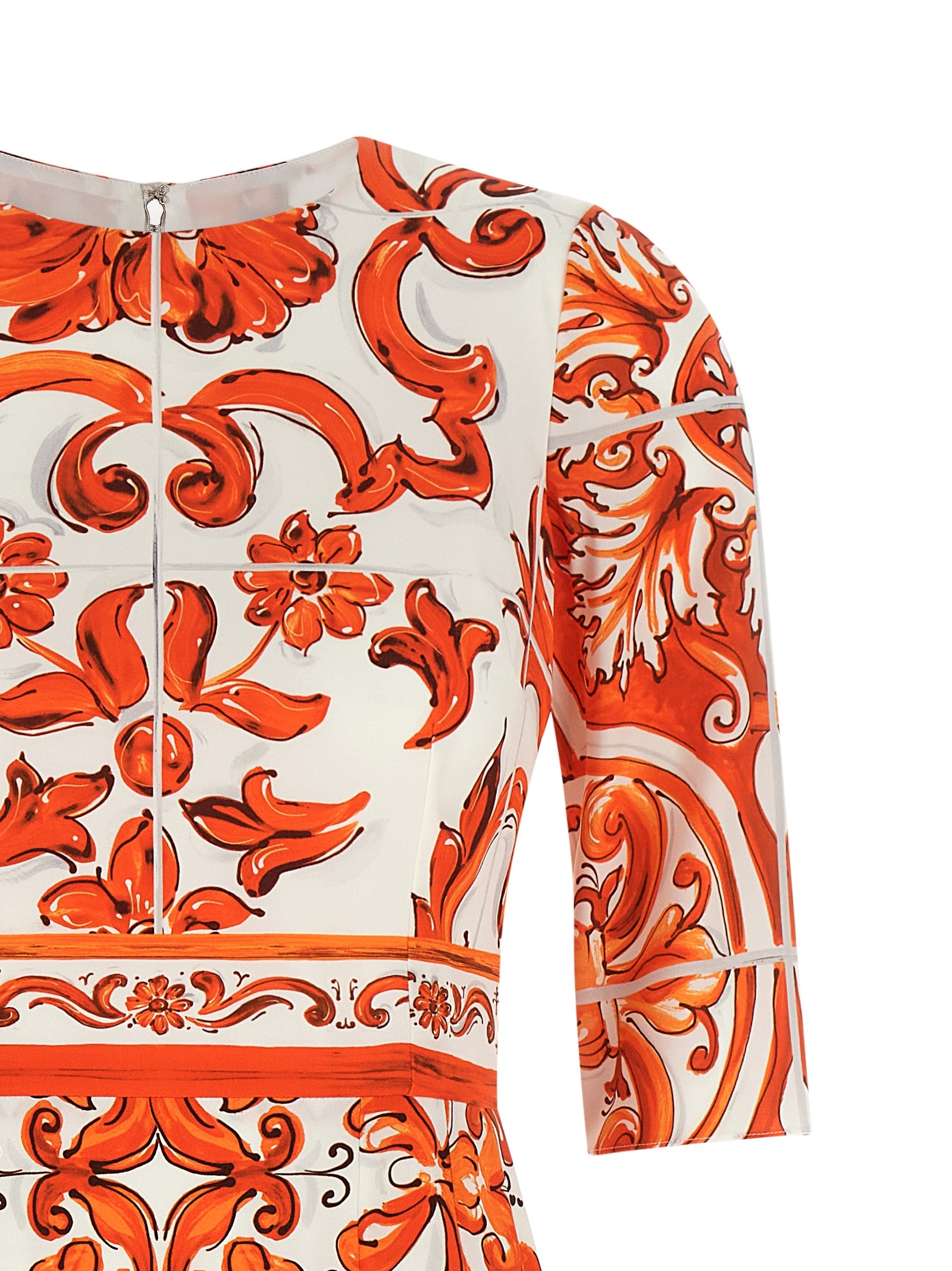 Dolce & Gabbana Orange Silk Midi Majolica Print Charmeuse Dress