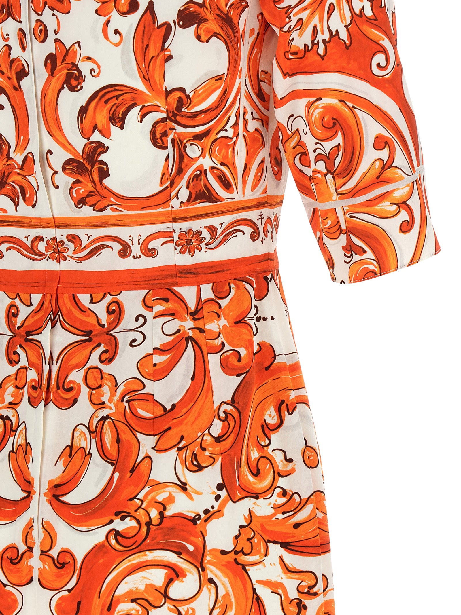 Dolce & Gabbana Orange Silk Midi Majolica Print Charmeuse Dress